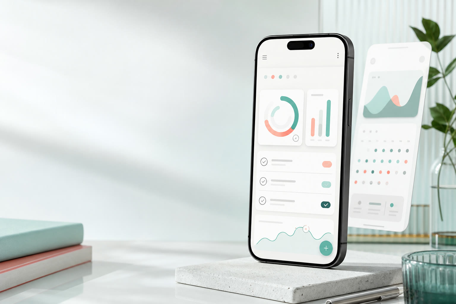 TomAppWorks の iPhone アプリをイメージしたスマートフォン